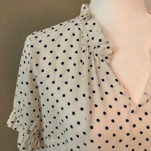 Talbots navy/white polka dot ruffle short-sleeve top M